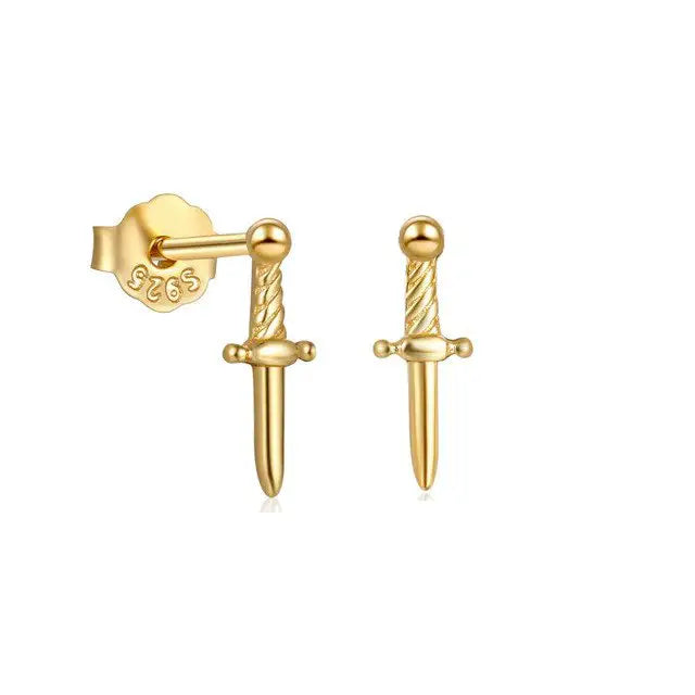 Gold Mini Dagger Stud Earrings.