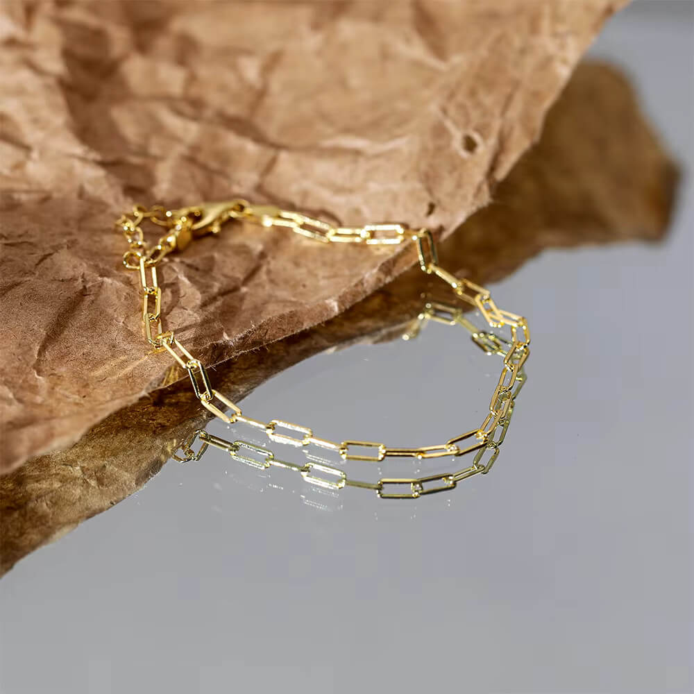 Gold Paperclip Link Chain Bracelet.