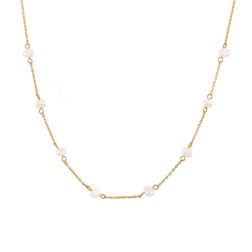 Pearl Chain Gold Necklace.