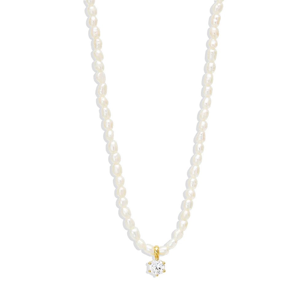 CZ Pearl Charm Gold Necklace.