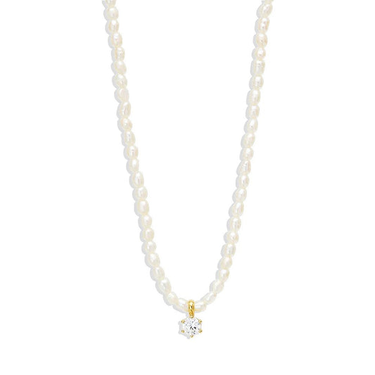 CZ Pearl Charm Gold Necklace.