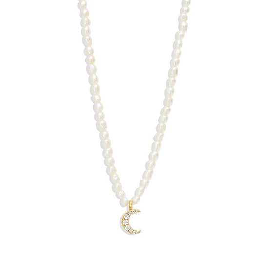 Moon Pearl Charm Gold Necklace
