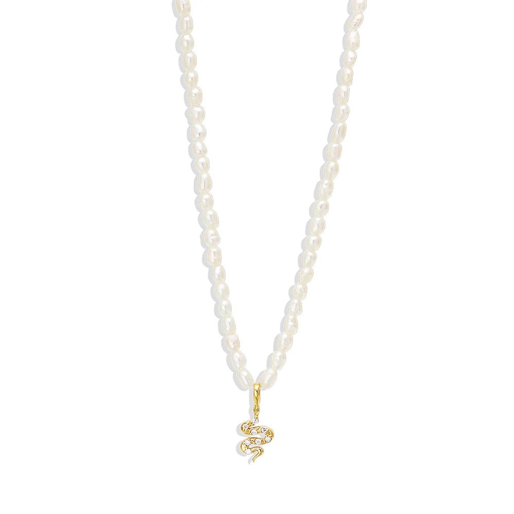 Snake Pearl Charm Gold Necklace