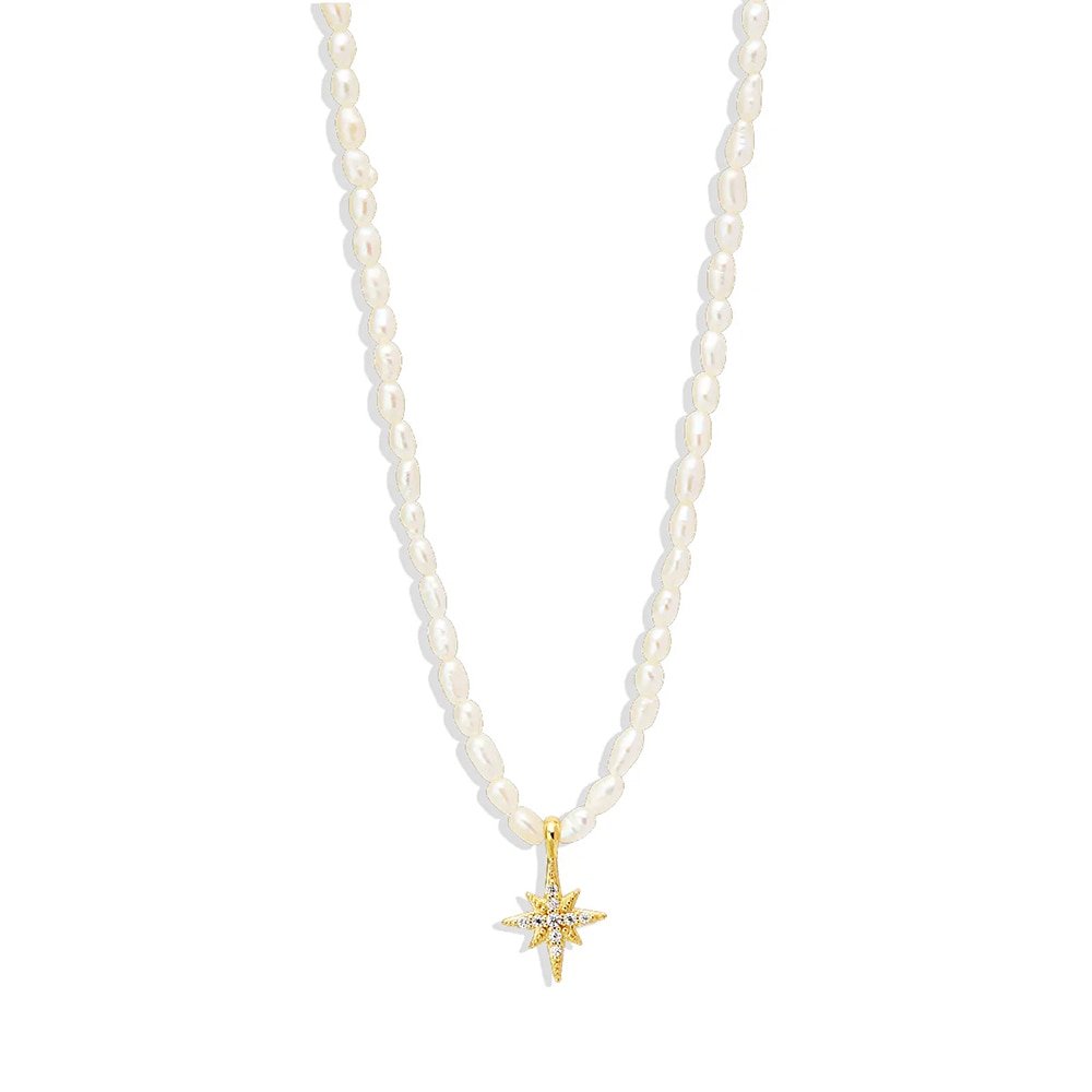 Star Pearl Charm Gold Necklace.