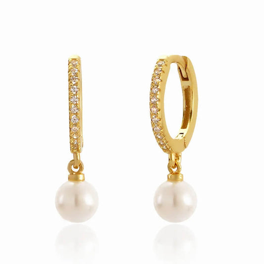 Gold Pearl Drop CZ Huggies.