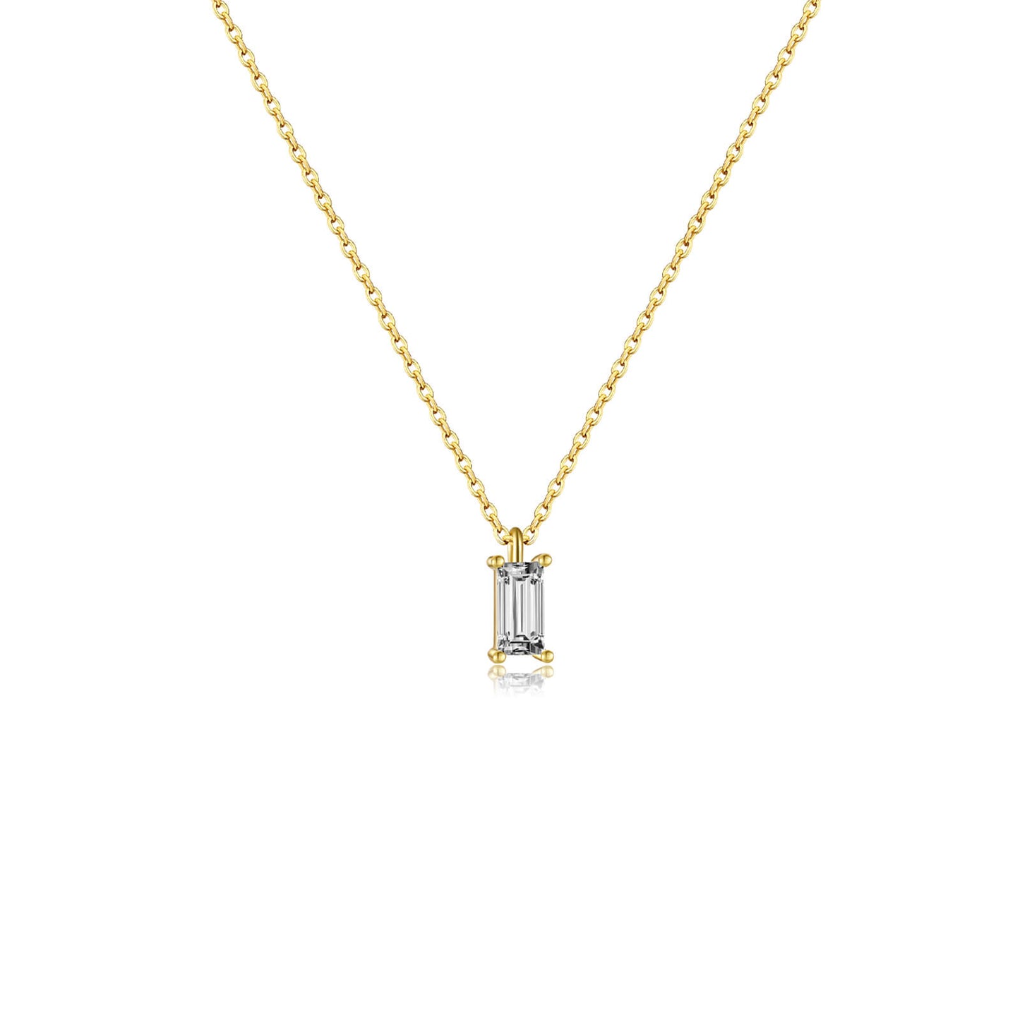 Gold Rectangle CZ Dainty Necklace.