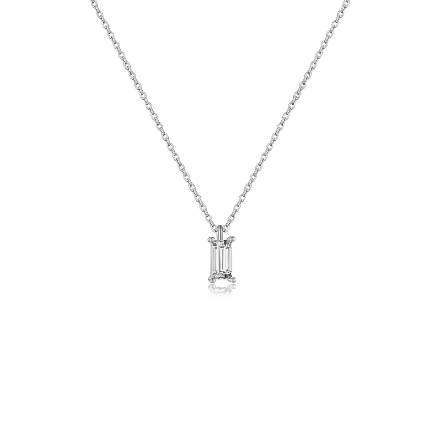 Silver Rectangle CZ Dainty Necklace.