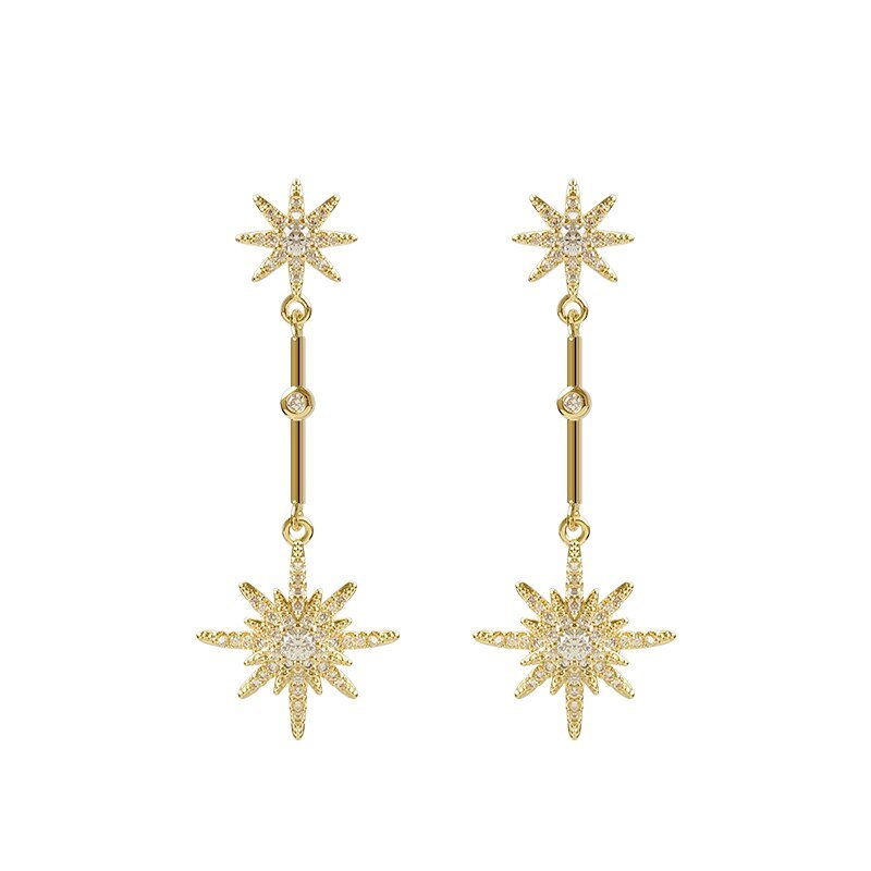Sparkling Star Gold Dangle Earrings.