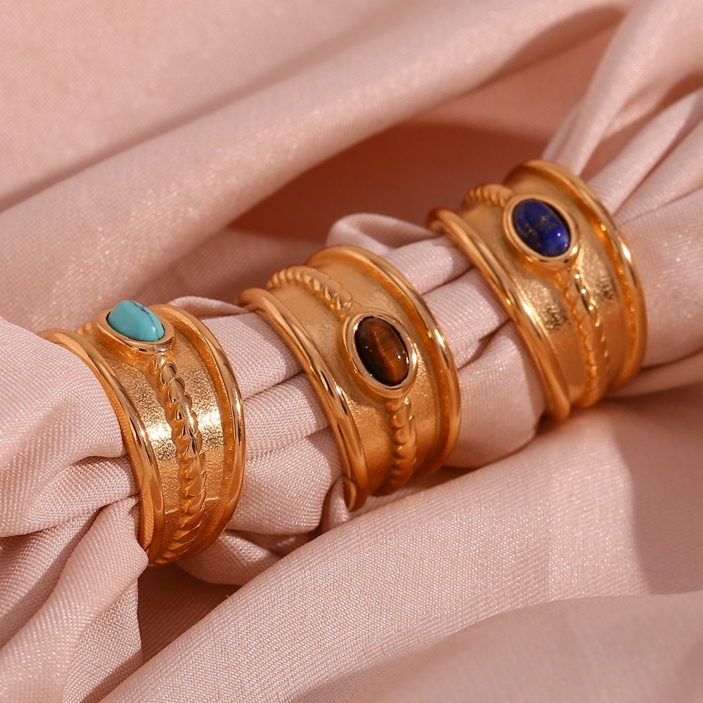 Chunky gemstone western style gold rings.