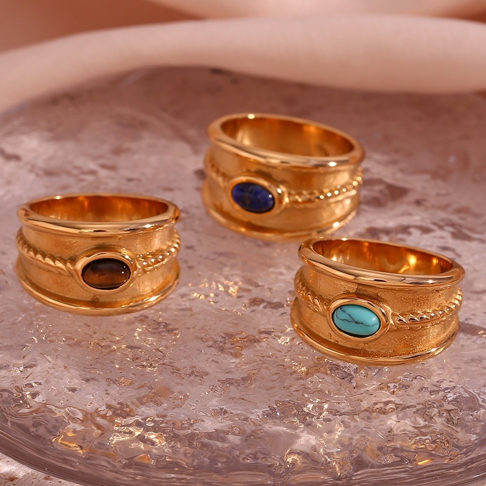 Gold turquoise store band rings