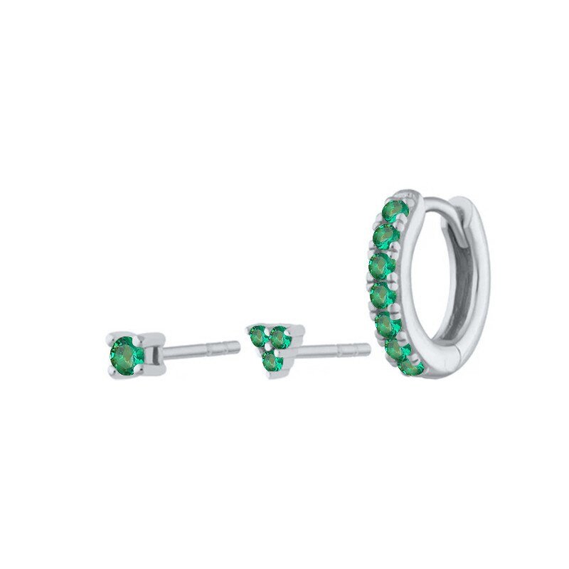 3 Piece Earring Set in Silver with green CZ stones.