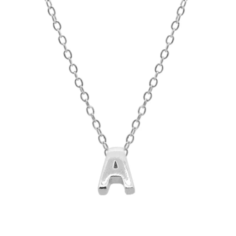 Silver Initial Charm Necklace, Letter A.