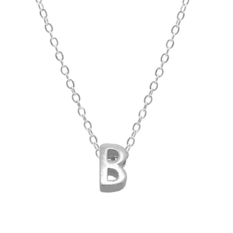 Silver Initial Charm Necklace, Letter B.