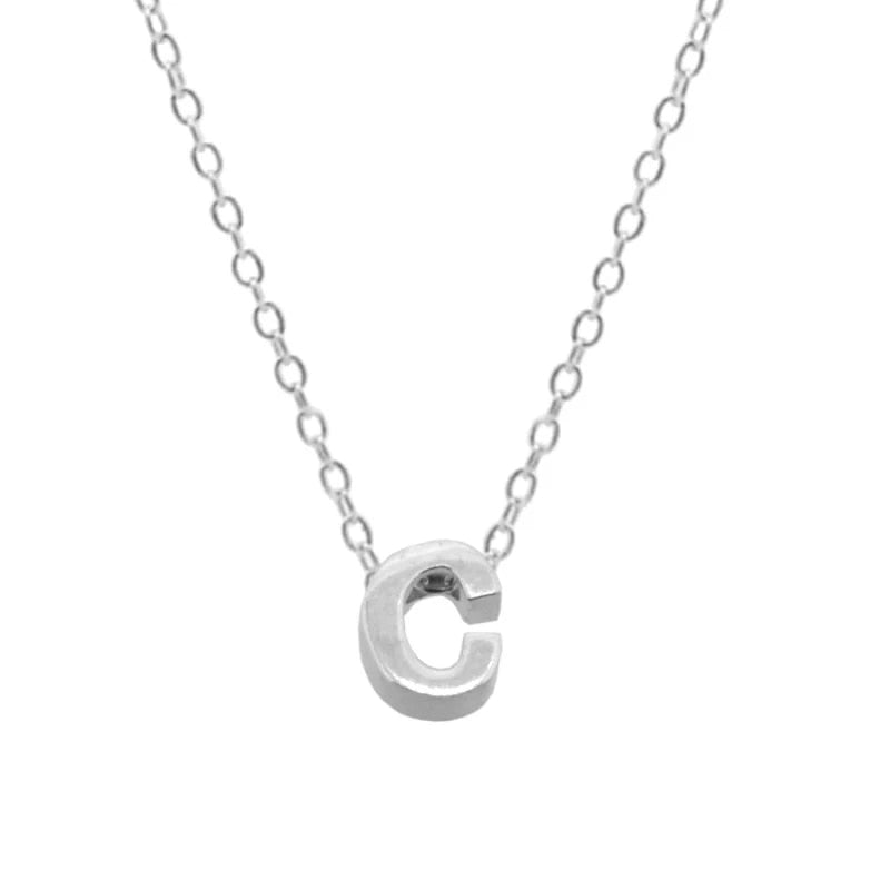 Silver Initial Charm Necklace, Letter C.