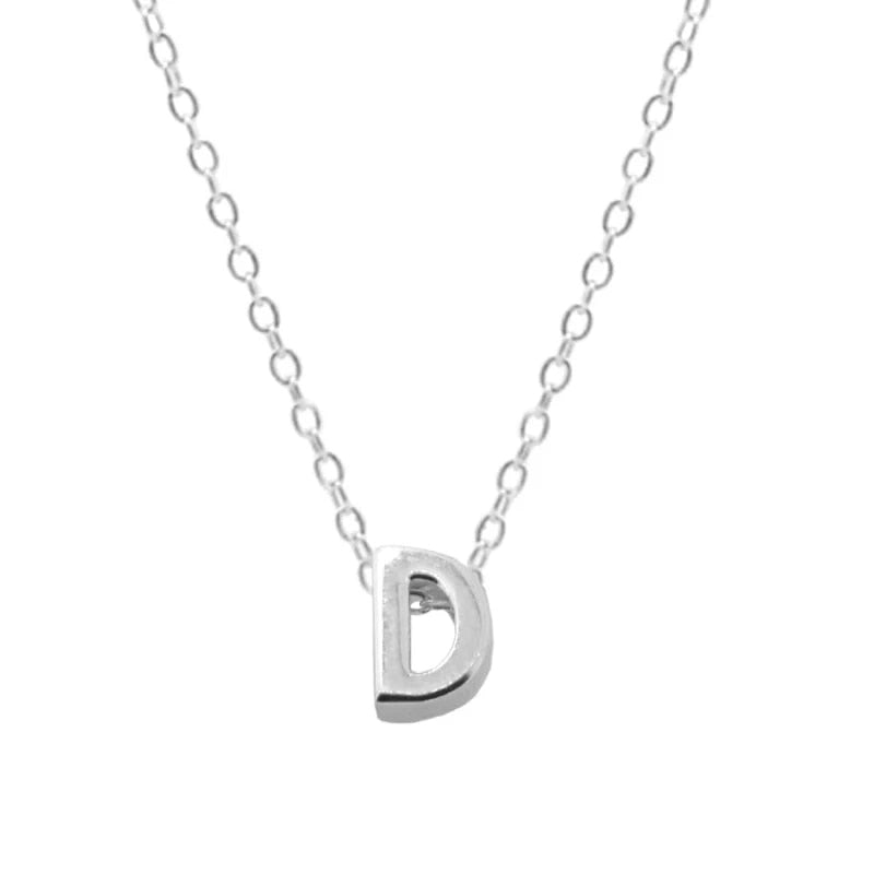 Silver Initial Charm Necklace, Letter D.