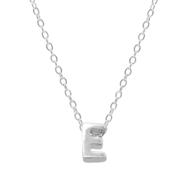 Silver Initial Charm Necklace, Letter E.
