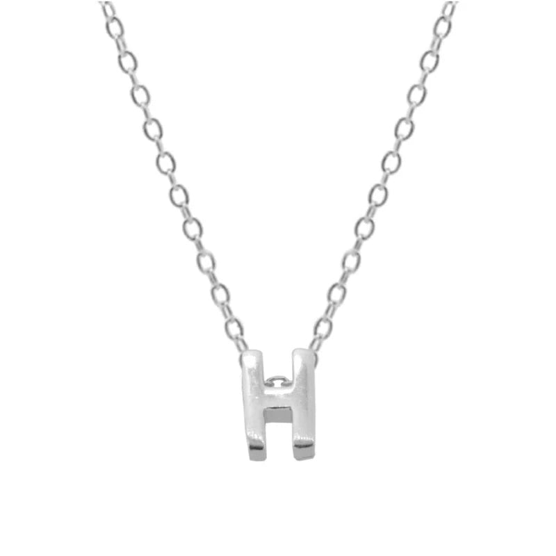 Silver Initial Charm Necklace, Letter H.