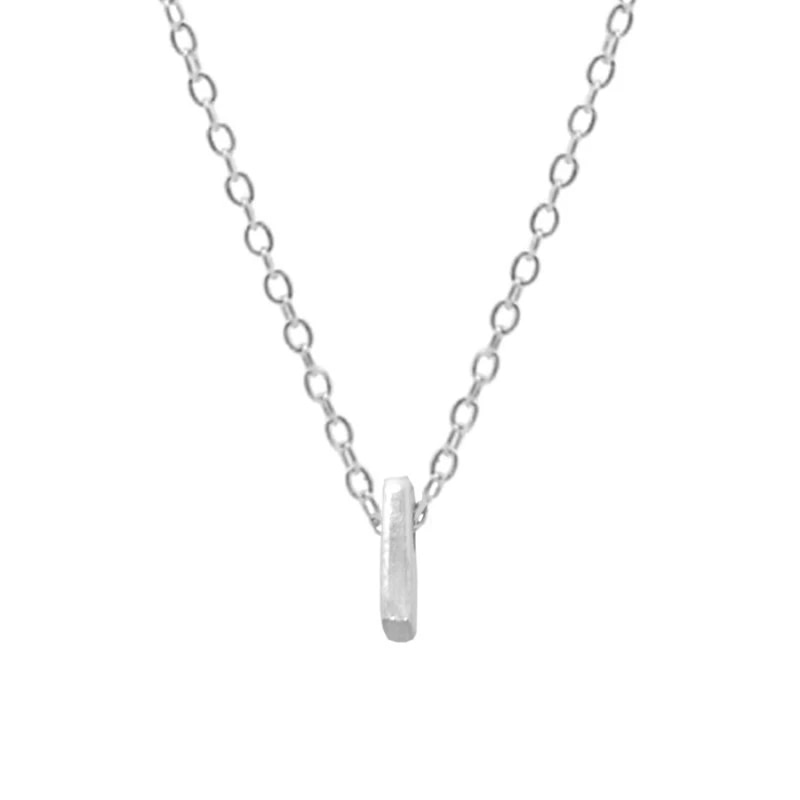 Silver Initial Charm Necklace, Letter I.