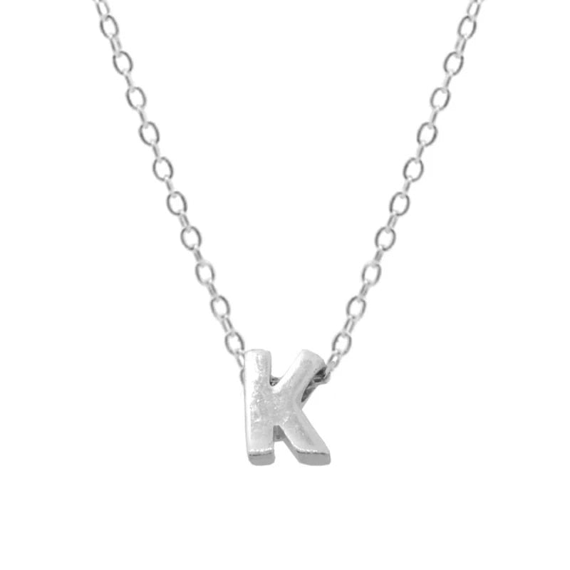 Silver Initial Charm Necklace, Letter K.