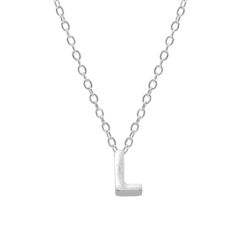 Silver Initial Charm Necklace, Letter L.
