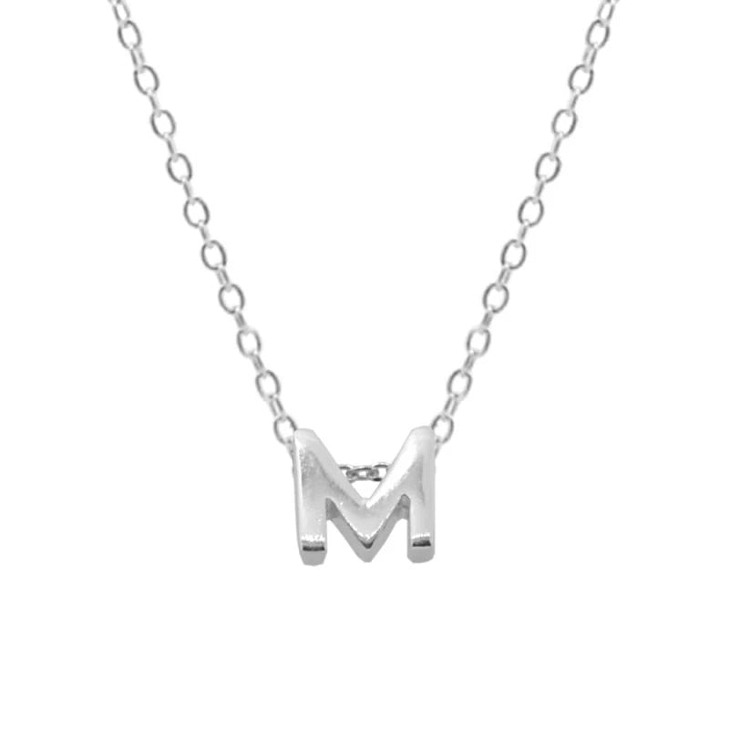 Silver Initial Charm Necklace, Letter M.