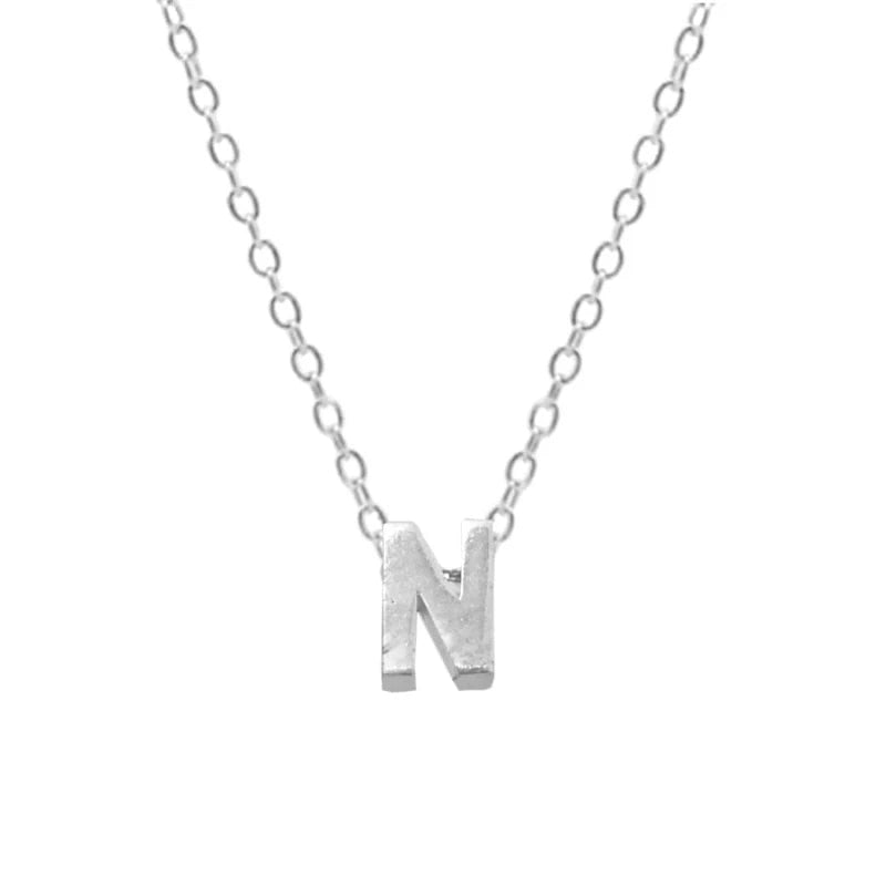 Silver Initial Charm Necklace, Letter N.