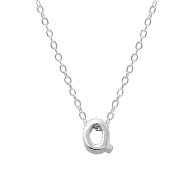 Silver Initial Charm Necklace, Letter Q.