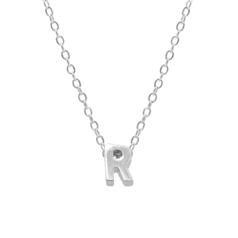 Silver Initial Charm Necklace, Letter R.