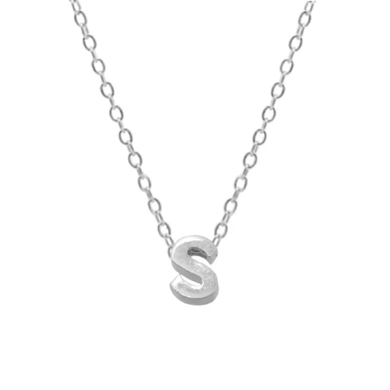Silver Initial Charm Necklace, Letter S.