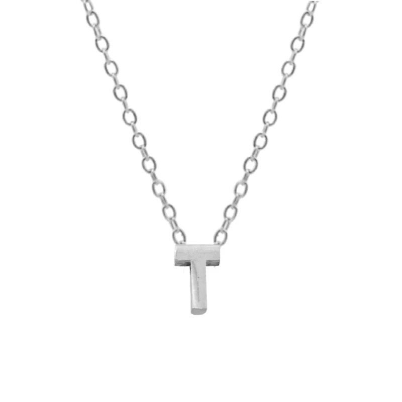 Silver Initial Charm Necklace, Letter T.