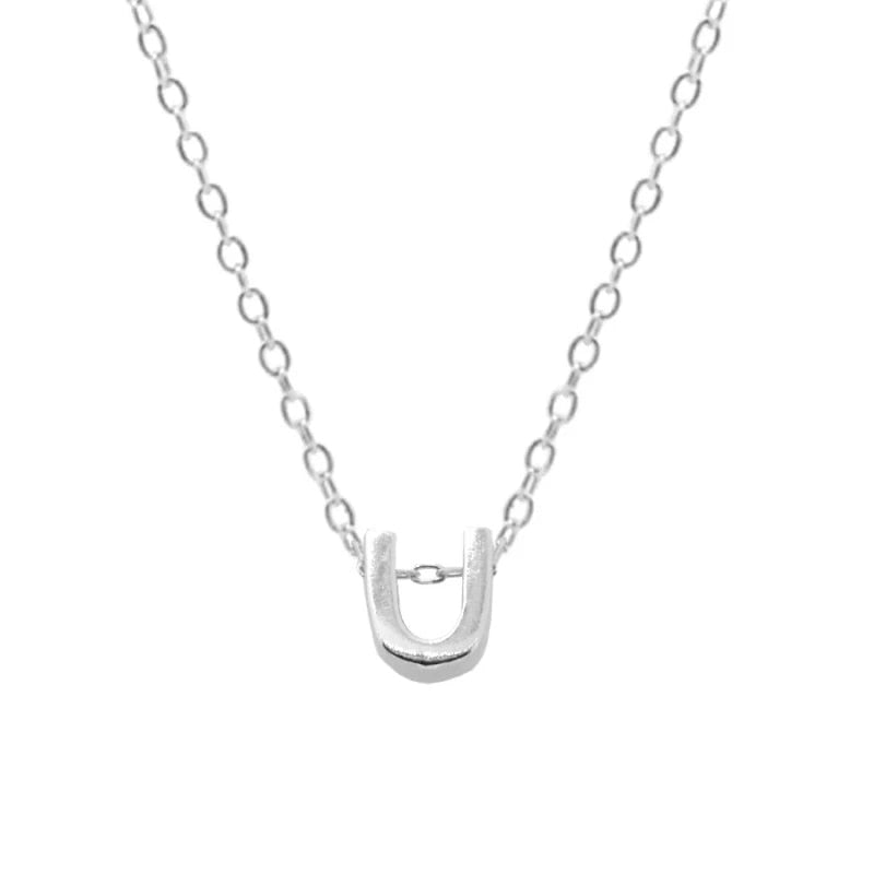 Silver Initial Charm Necklace, Letter U.