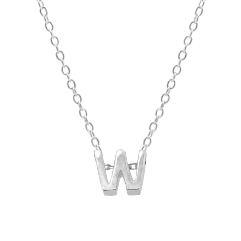 Silver Initial Charm Necklace, Letter W.