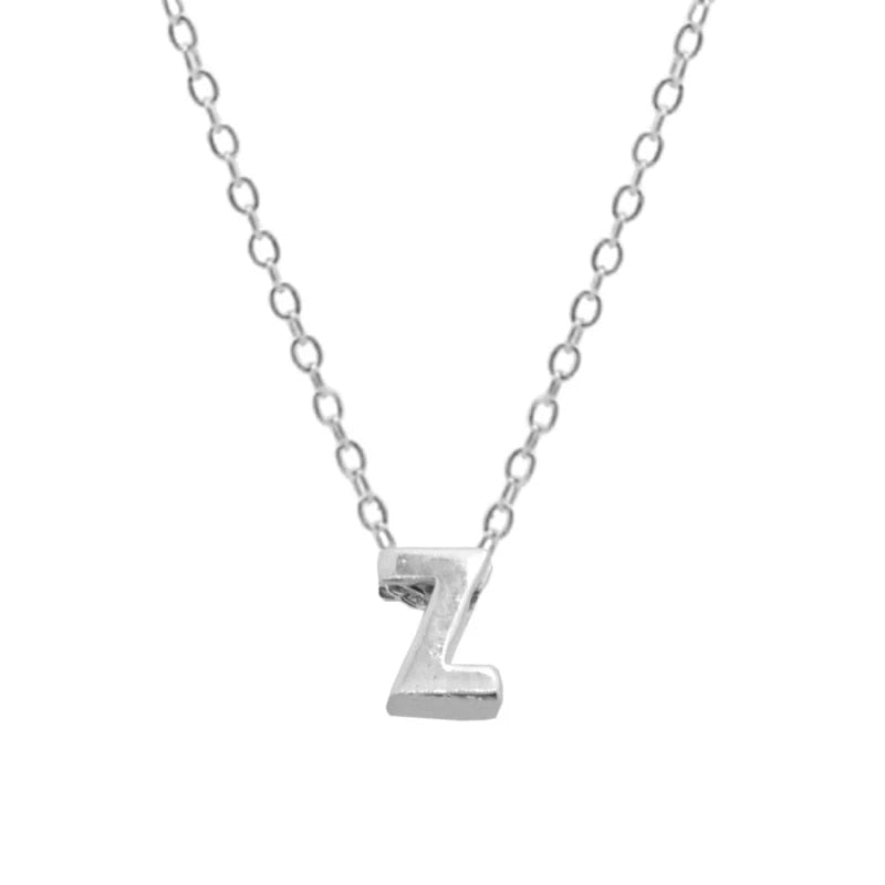 Silver Initial Charm Necklace, Letter Z.