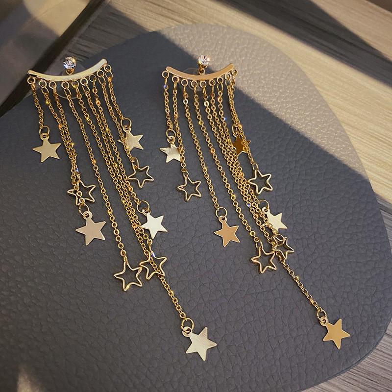 Gold Star Tassel Statement Earrings