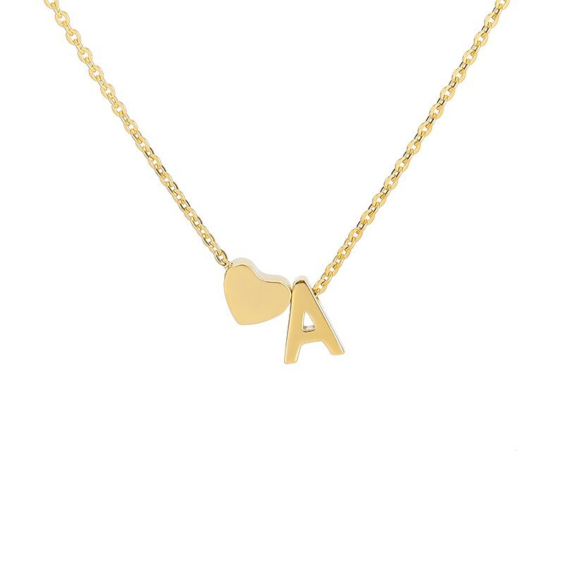 Gold Heart Initial Necklace, letter A.