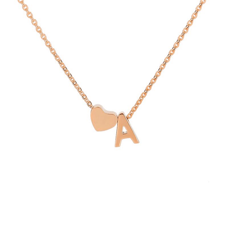 Rose Gold Heart Initial Necklace, letter A.