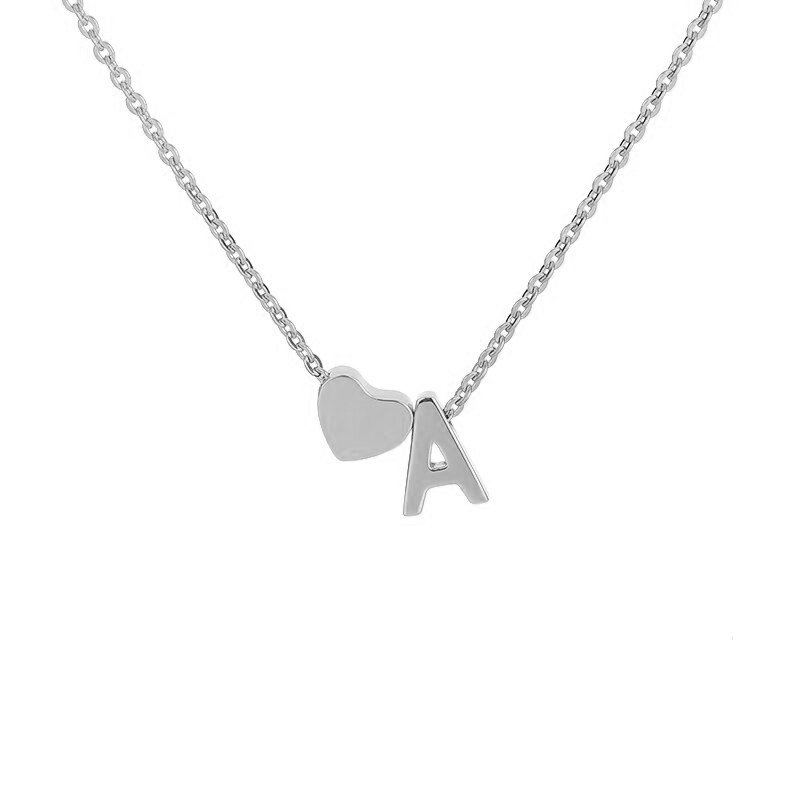 Silver Heart Initial Necklace, letter A.