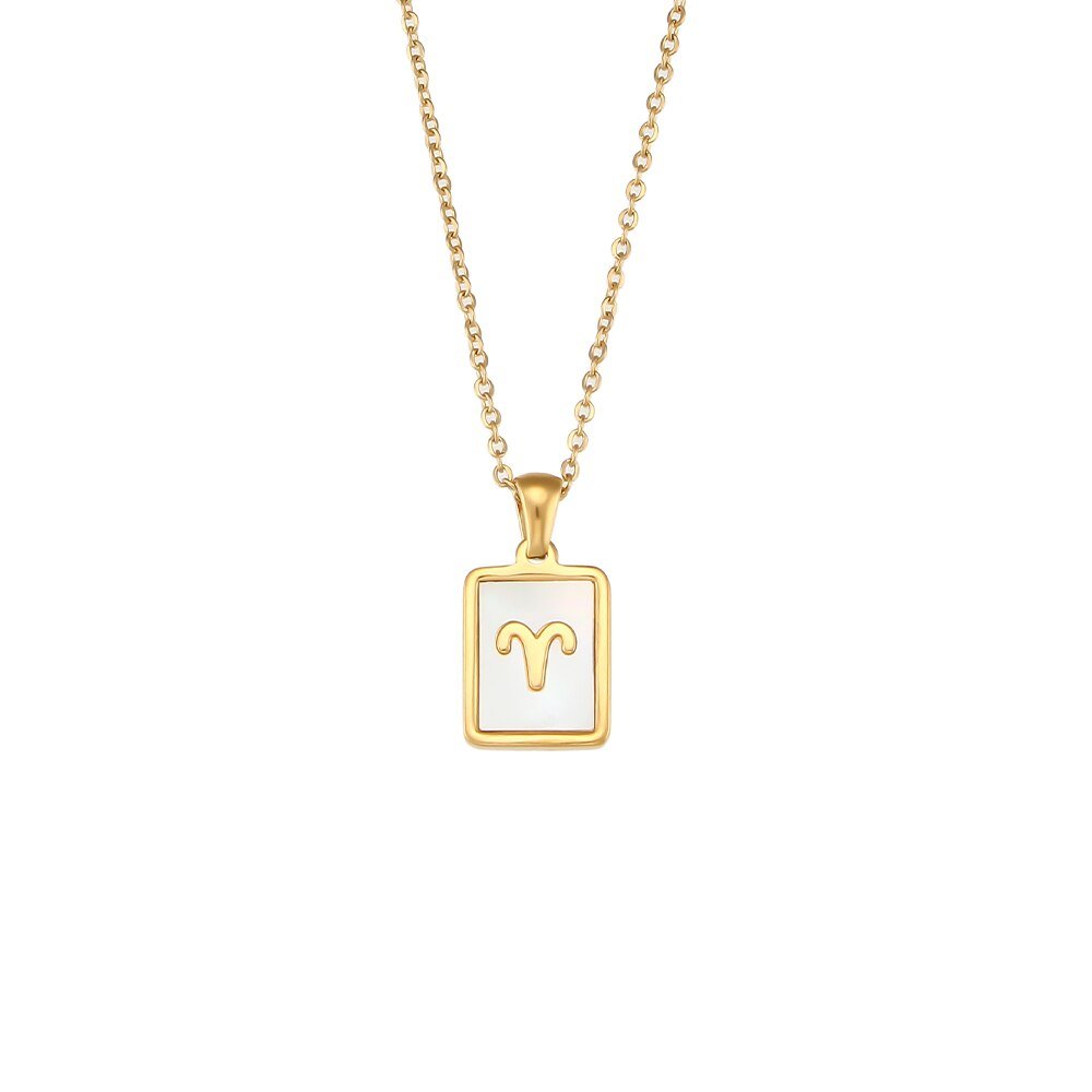 Aries Mother of Pearl Zodiac Gold Necklace.