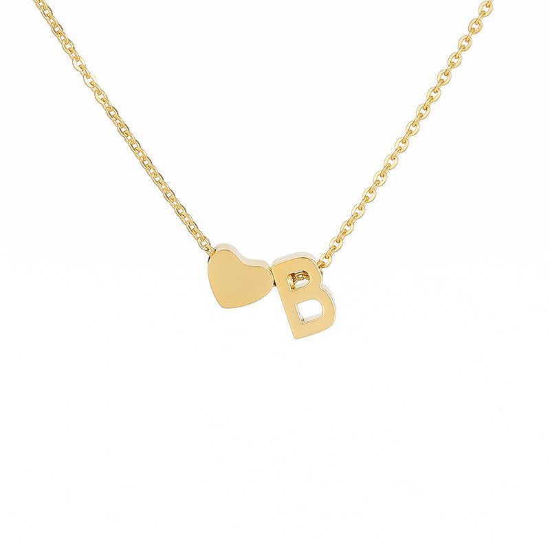 Gold Heart Initial Necklace, letter B.