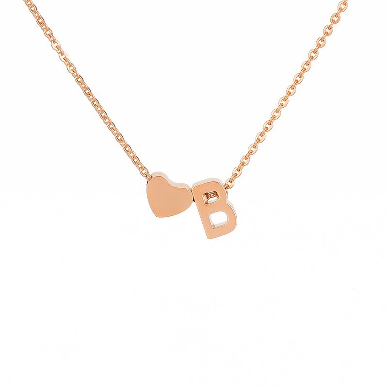 Rose Gold Heart Initial Necklace, letter B.
