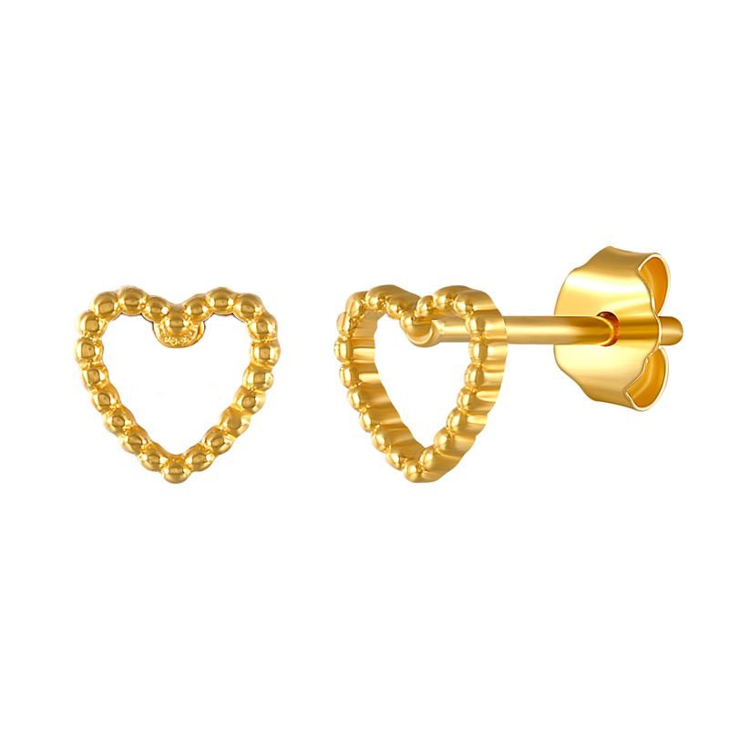 Tiny gold Beaded Heart Studs.