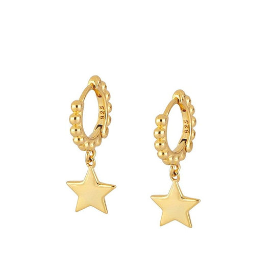 Tiny beaded gold hoops with small star charms.