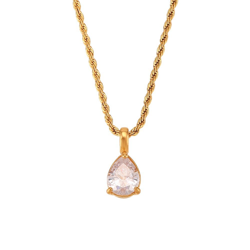 April Birthstone CZ Teardrop Gold Necklace.