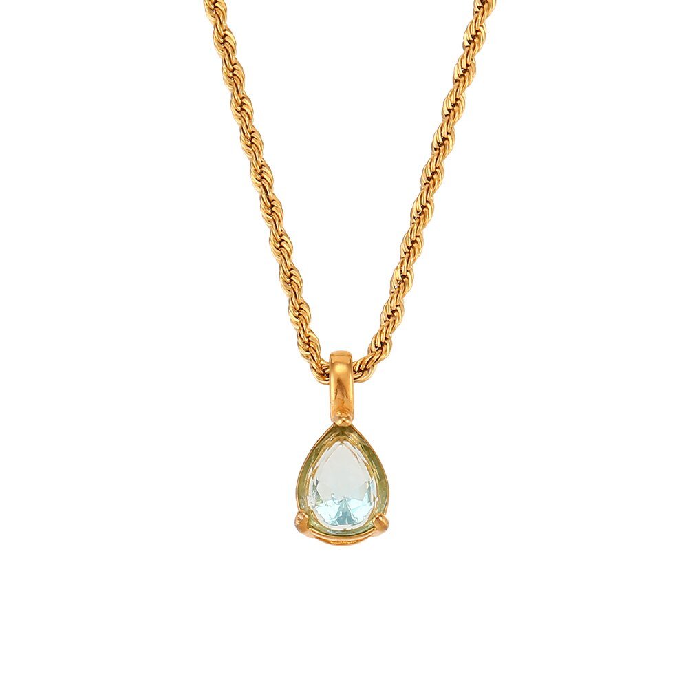 December Birthstone CZ Teardrop Gold Necklace.