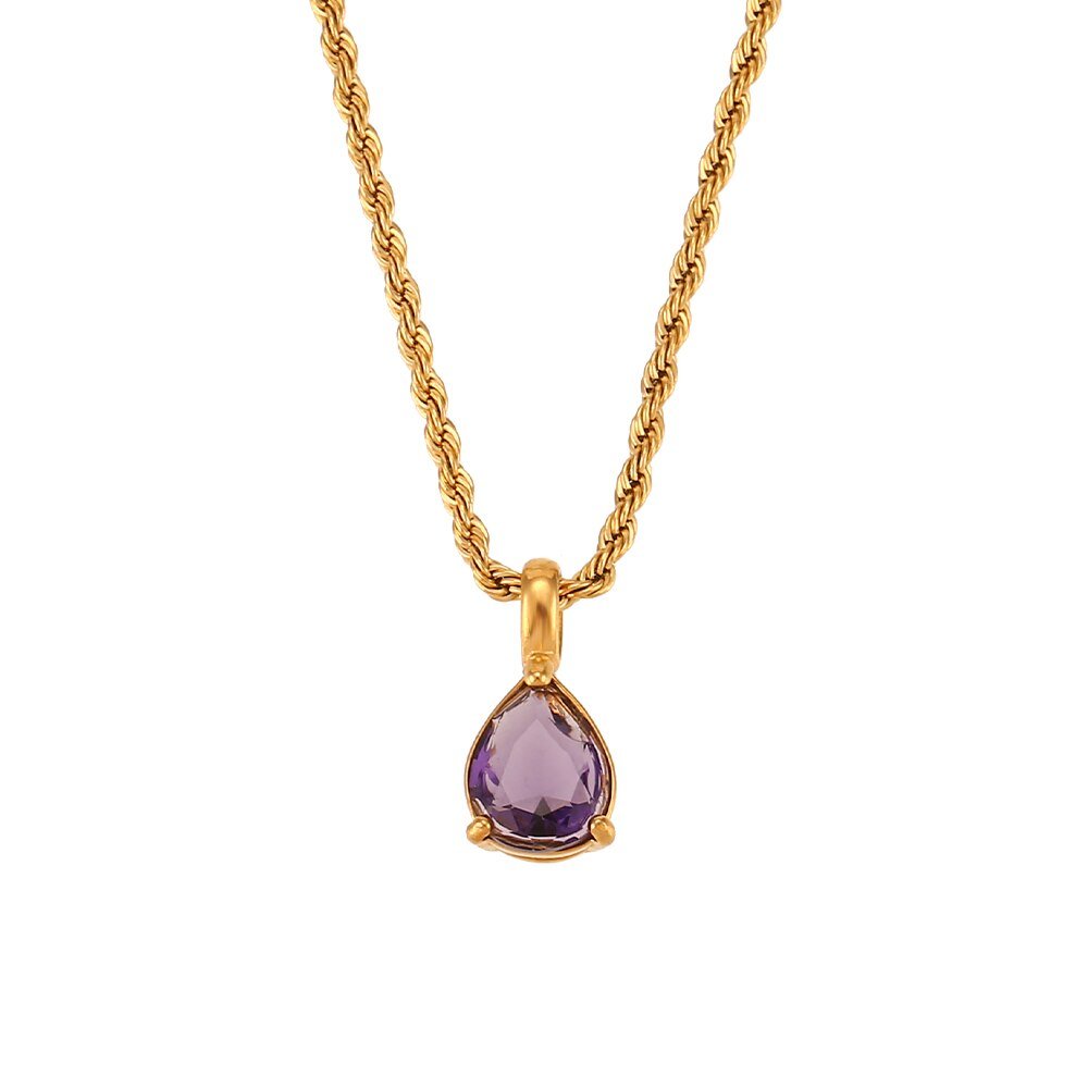 February Birthstone CZ Teardrop Gold Necklace.