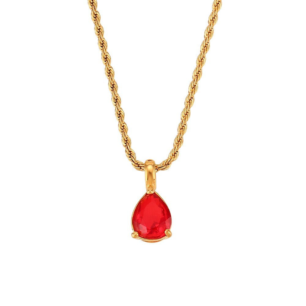 July Birthstone CZ Teardrop Gold Necklace.