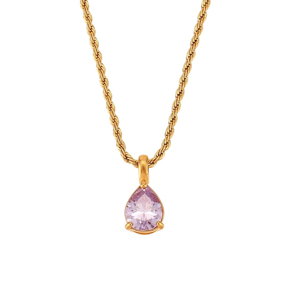 June Birthstone CZ Teardrop Gold Necklace.