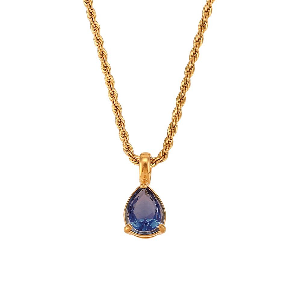 March Birthstone CZ Teardrop Gold Necklace.