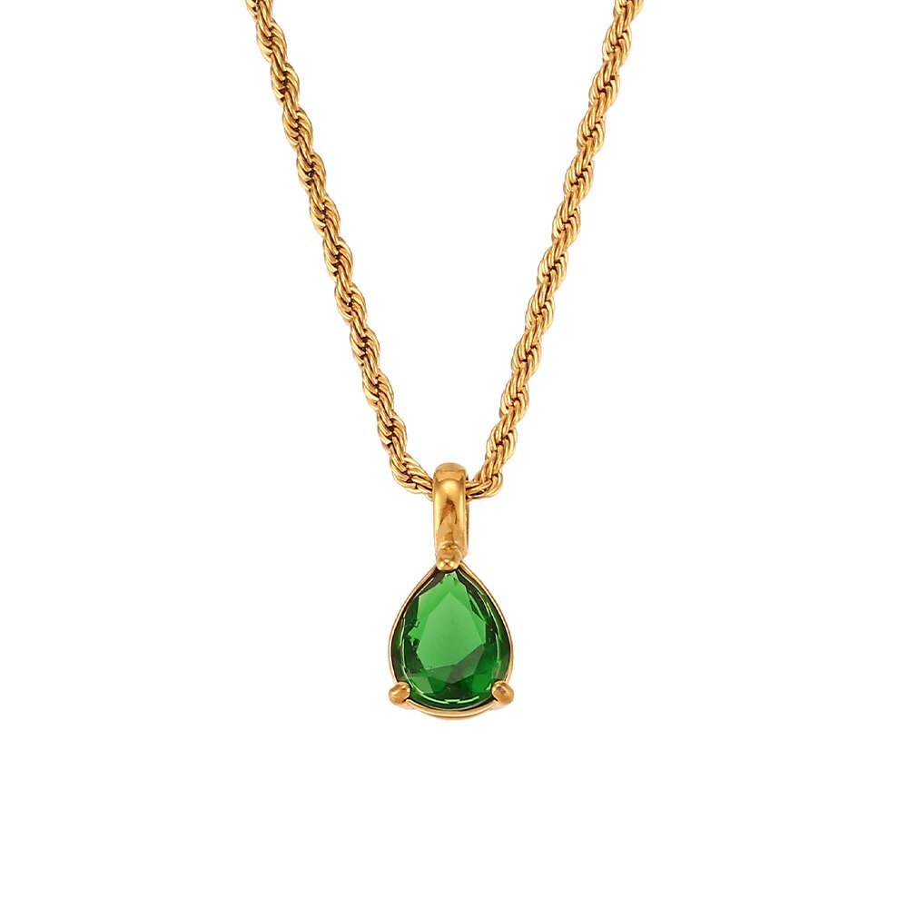 May Birthstone CZ Teardrop Gold Necklace.