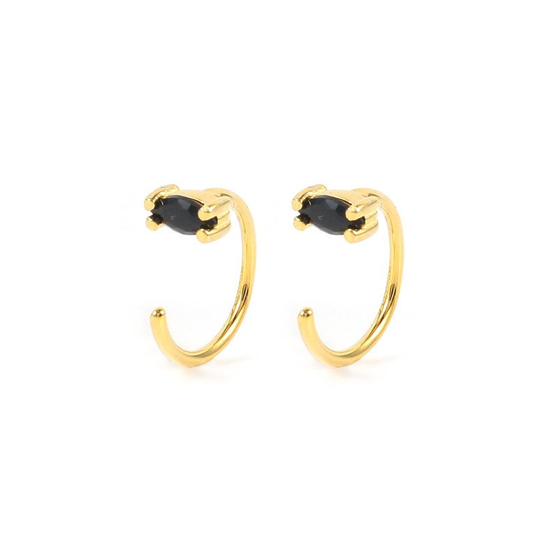 Black Zircon Threader Hoop Earrings in gold.